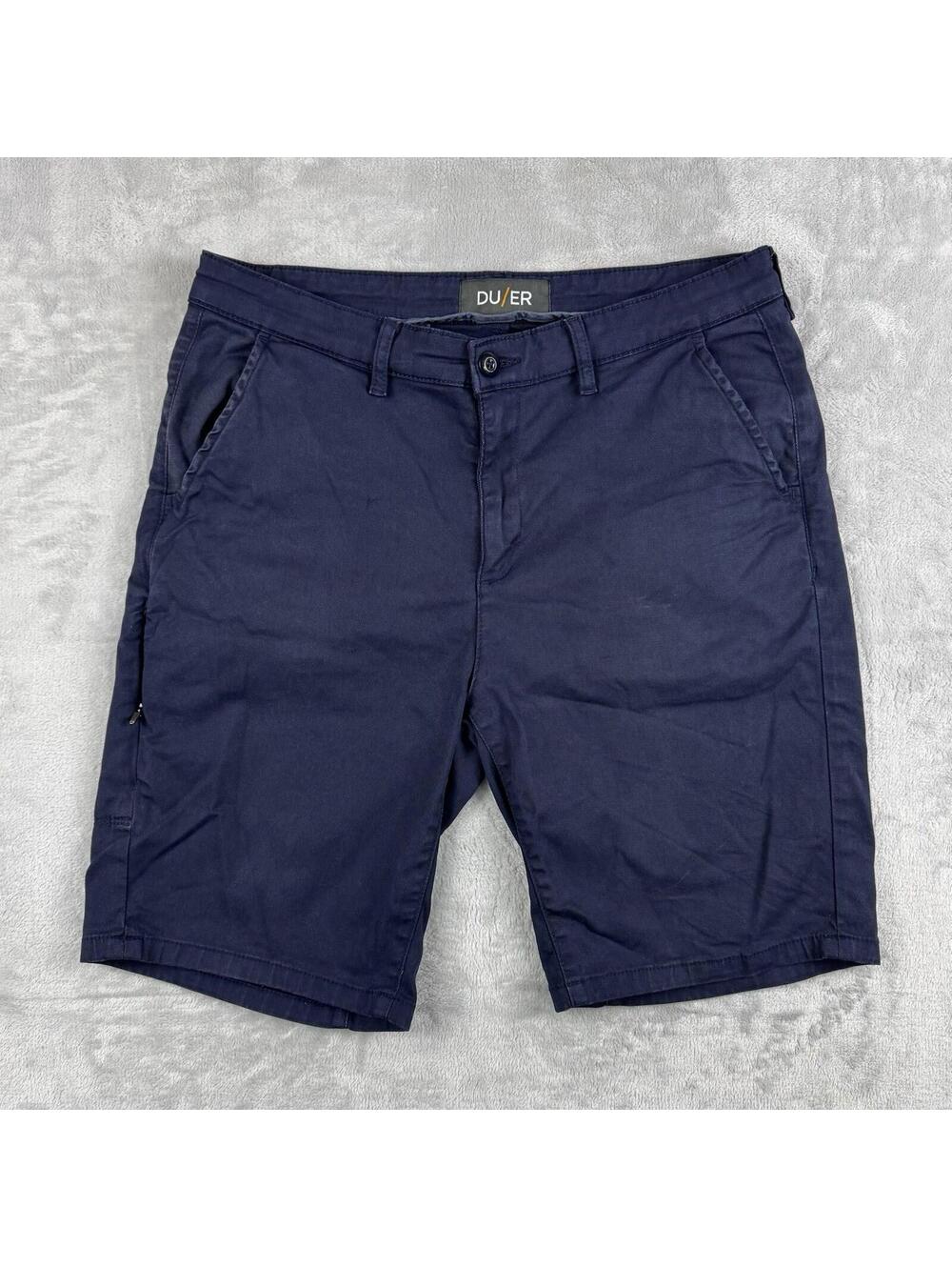 DUER Performance Chino Shorts Mens 32 Navy Blue Stretch Casual Travel Commuter